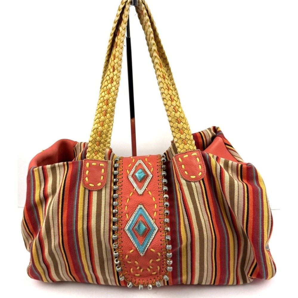 Fatto A Mano by Carlos Falchi Hobo Handbag Jeweled Southwest Turquoise Boho Rare